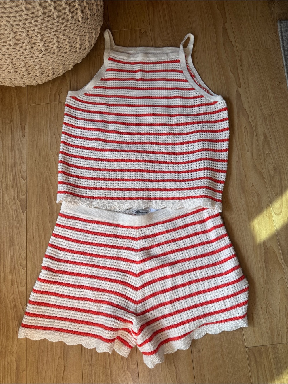 Amazon Essentials White and Red Striped Knit Shorts